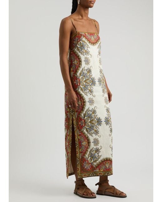 Veronica Beard Natural Petra Paisley-Print Linen Midi Dress
