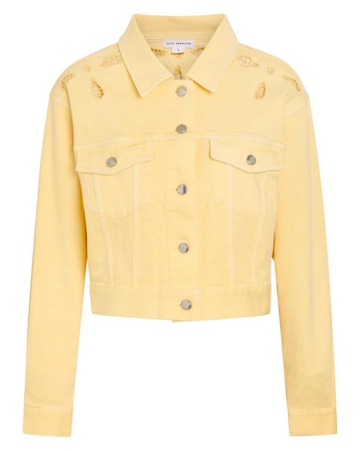 GOOD AMERICAN Yellow Essential Cut-Out Stretch-Denim Jacket