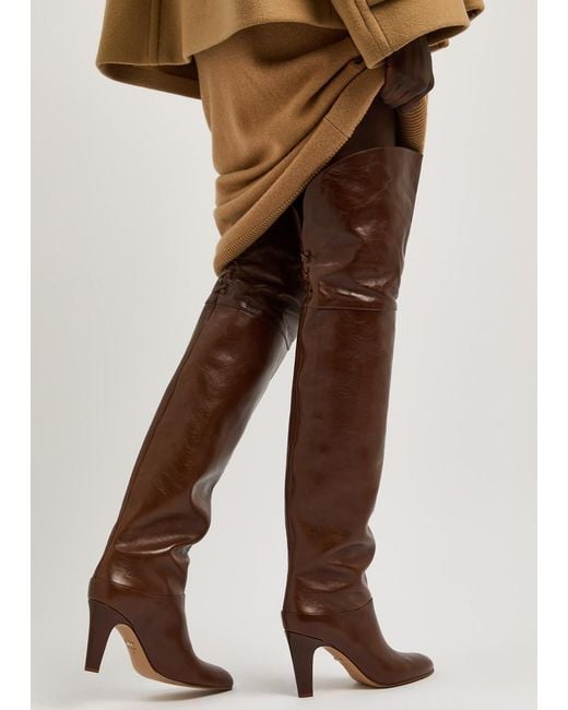 Chloé Brown Eve 90 Glossed-Leather Over-The-Knee Lace-Up Boots