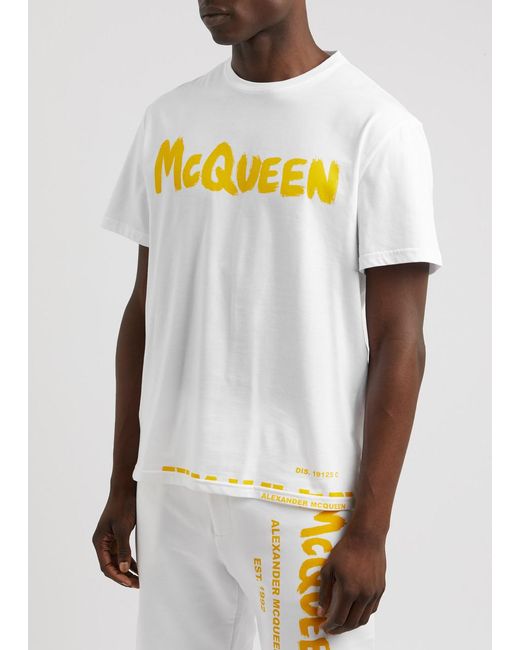 Alexander McQueen White Graffiti Logo-Print Cotton T-Shirt for men