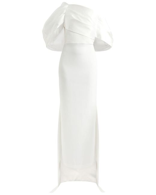 Solace London White Raye Draped Satin And Crepe Gown