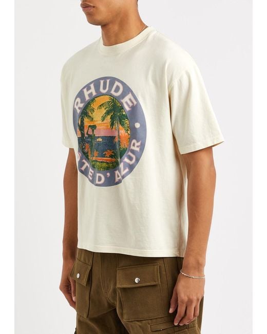 Rhude White Lago Logo Cotton T-shirt for men