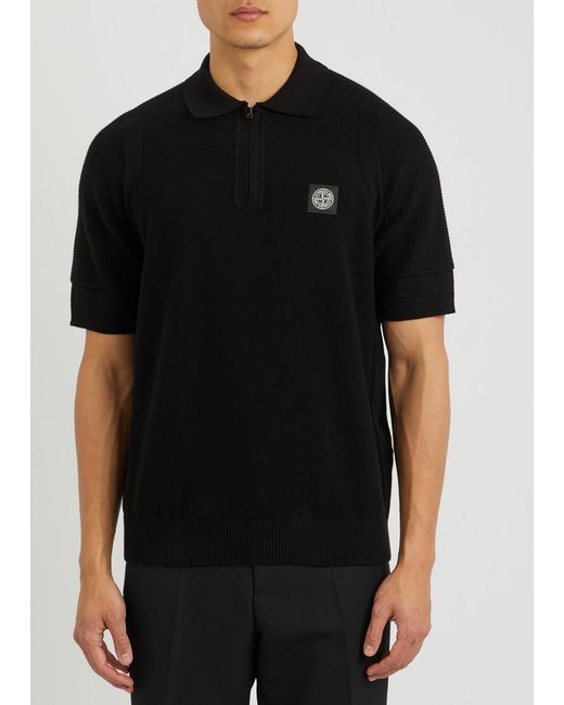 Stone Island Black Panelled Cotton Polo Shirt for men