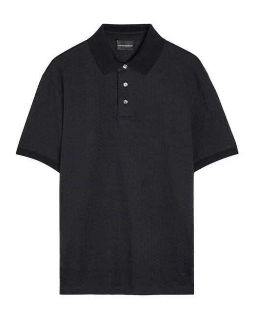 Emporio Armani Black Jacquard Logo-Embroidered Cotton Polo Shirt for men