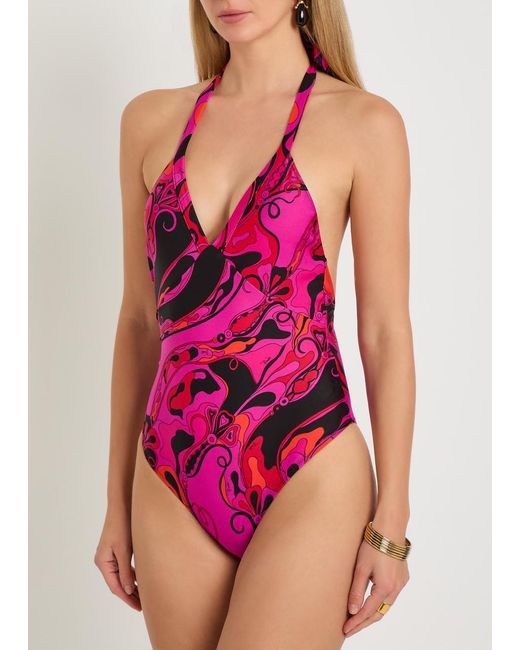 Emilio Pucci Pink Printed Halterneck Swimsuit