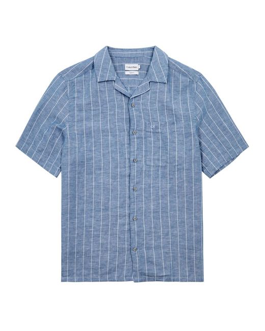 Calvin Klein Blue Striped Linen-Blend Shirt for men