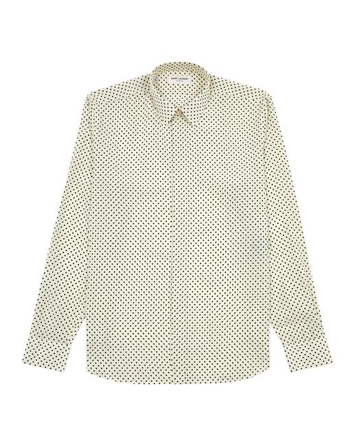 Saint Laurent White Polka-dot Printed Silk Shirt for men