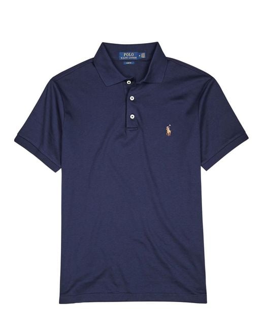 Polo Ralph Lauren Blue Slim Pima Cotton Polo Shirt, Shirt, Split Sides for men