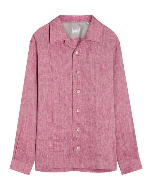 Brunello Cucinelli Pink Linen Shirt for men