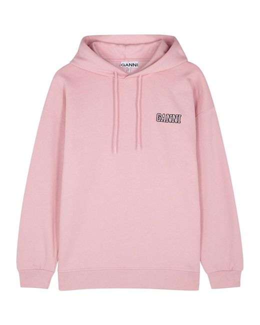 Ganni Pink Software Logo Hooded Cotton-Blend Sweatshirt