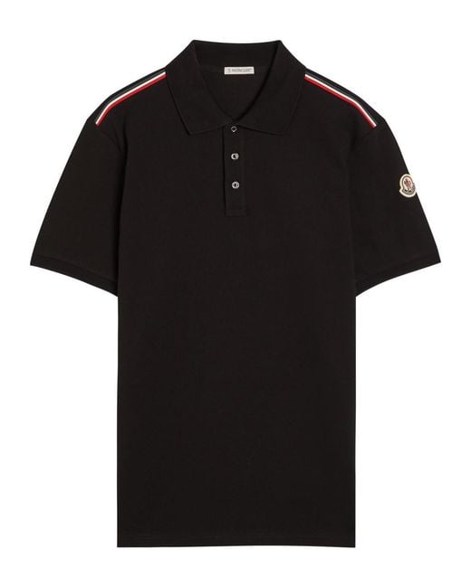 Moncler Black Logo-Appliquéd Piqué Cotton Polo Shirt for men
