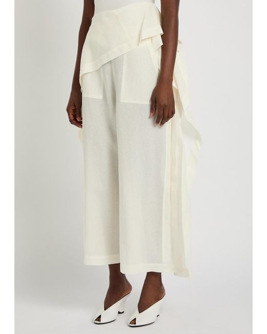 Issey Miyake White Draped Wide-Leg Paper-Blend Trousers