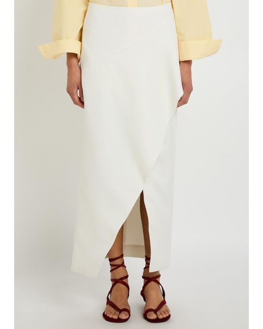 Khaite White Jaia Wrap-Effect Wool Midi Skirt