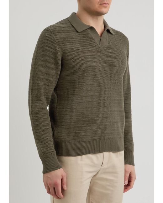 Sunspel Green Textured Cotton Polo Jumper for men