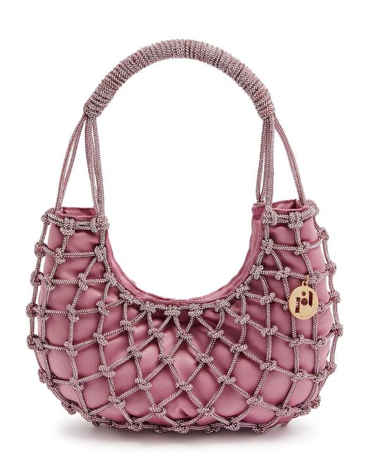 Rosantica Pink Nodi Crystal-embellished Satin Shoulder Bag