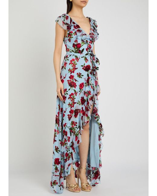 Alice + Olivia White Kristen Ruffled Chiffon Maxi Dress