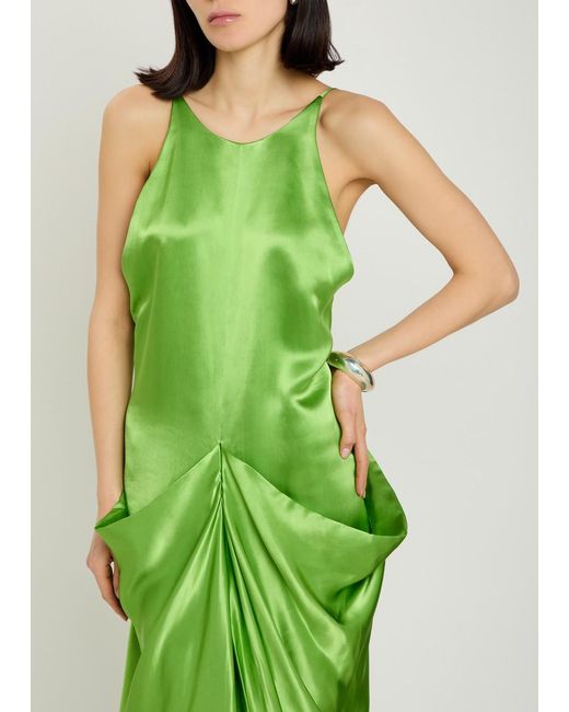 Khaite Green Kent Draped Satin Midi Dress