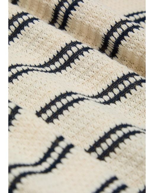 Percival Natural Striped Textured-Knit Cotton-Blend Polo Shirt for men