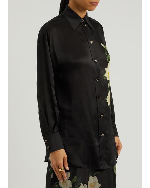Zimmermann Black Harmony Floral-Print Silk-Satin Shirt