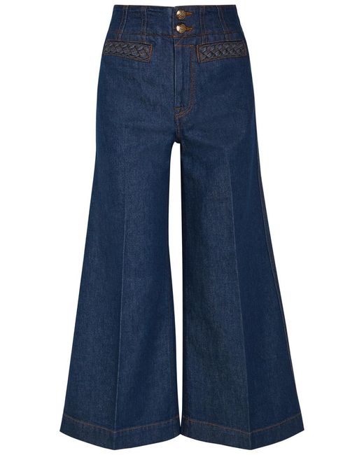 Zimmermann Blue Aster Cropped Flared-Leg Denim Jeans