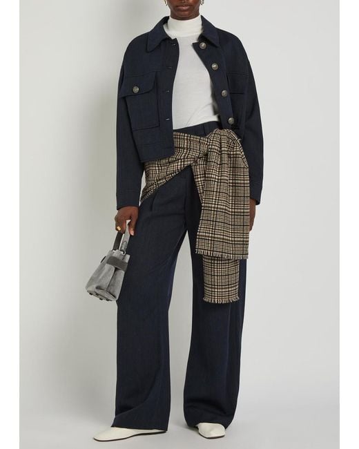 Brunello Cucinelli Blue Herringbone Straight-Leg Stretch-Wool Trousers