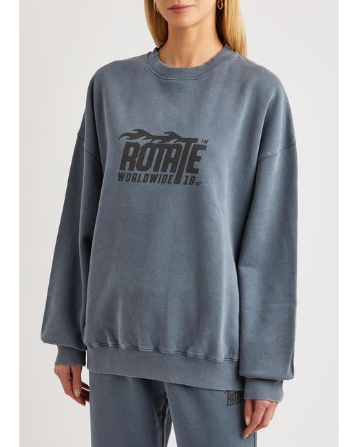 ROTATE SUNDAY Blue Enzyme Logo-print Cotton Sweatshirt