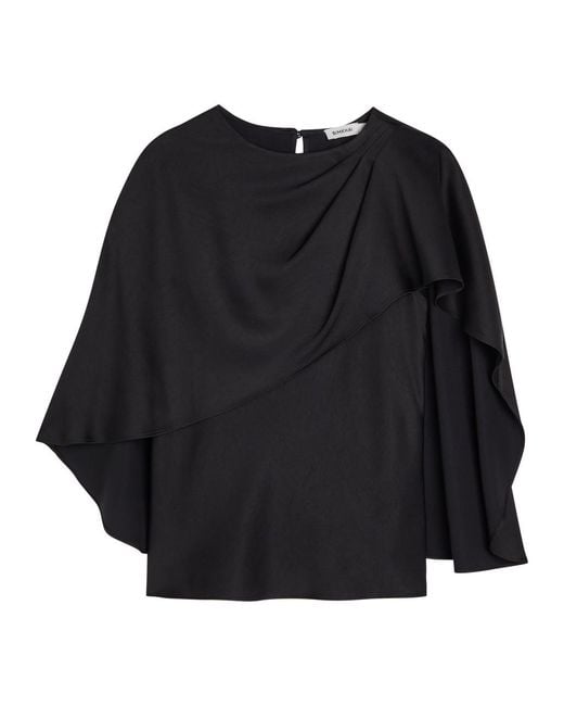 Jonathan Simkhai Black Eliora Cape-Effect Satin Top