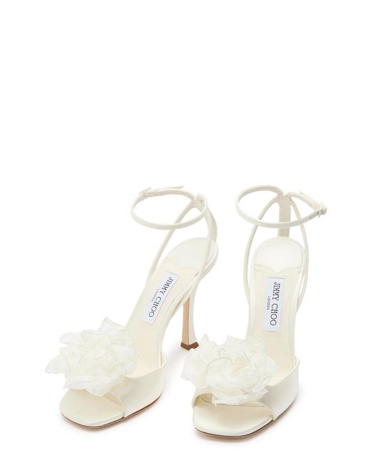 Jimmy Choo White Mimmi 100 Floral-Appliquéd Satin Sandals