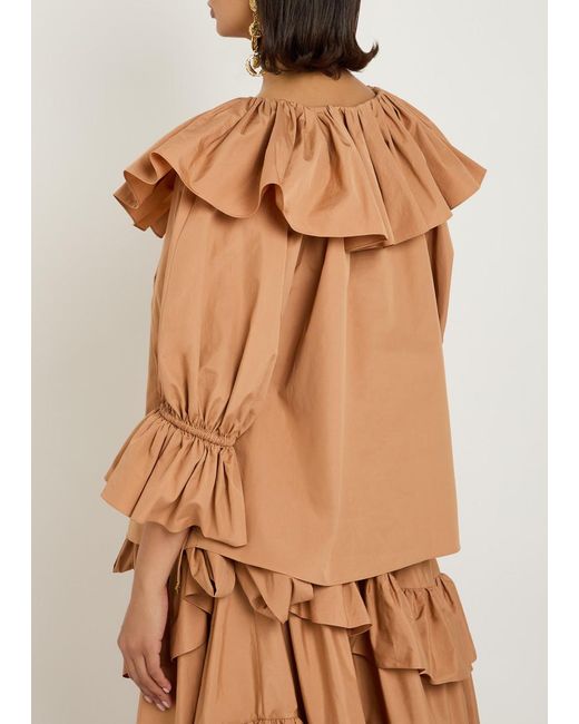 Chloé Brown Ruffle Cotton-Poplin Blouse