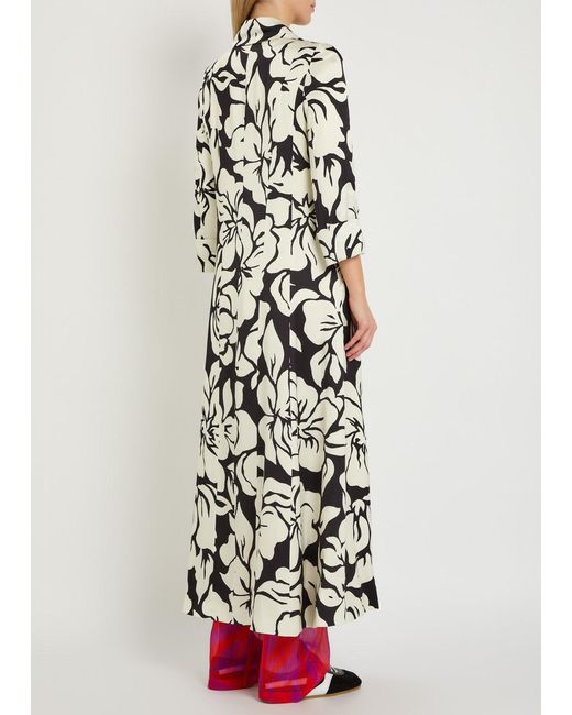 Dries Van Noten White Rimi Floral Print Satin Coat
