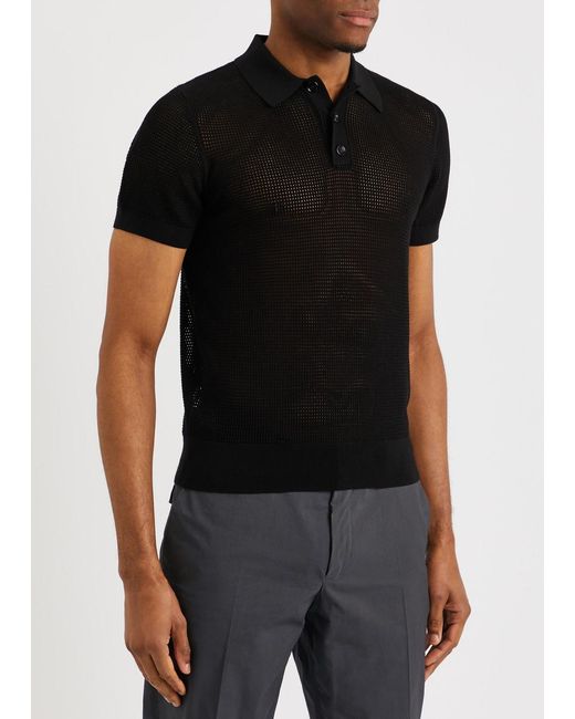 Dries Van Noten Black Mindo Mesh-knit Polo Shirt for men