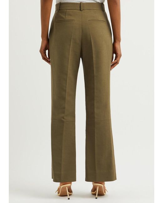 Victoria Beckham Green Kick-Flare Cotton Trousers