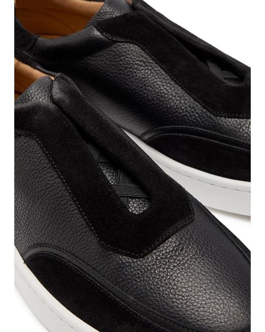 Aurélien Black Leisure Panelled Grained Leather Sneakers for men