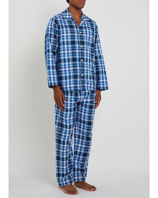 Polo Ralph Lauren Blue Logo-Embroidered Checked Cotton Pyjama Set for men