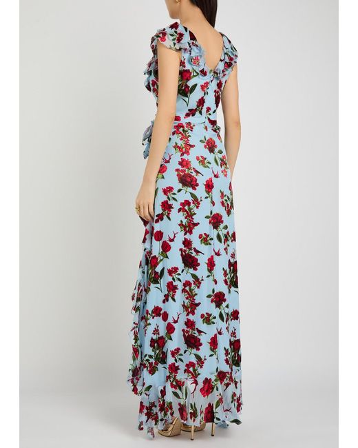 Alice + Olivia White Kristen Ruffled Chiffon Maxi Dress