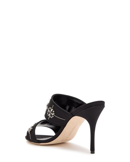 Manolo Blahnik Black Ralota 90 Crystal-Embellished Crepe De Chine Mules