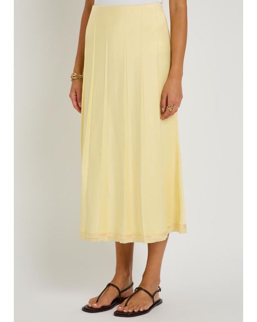 Vince Yellow Pleated Satin Midi Skirt