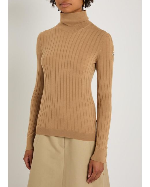 Moncler Brown Ribbed Wool And Cashmere-Blend Top