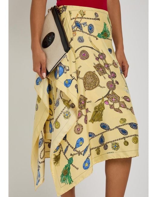 Versace Metallic Printed Silk-Twill Midi Skirt