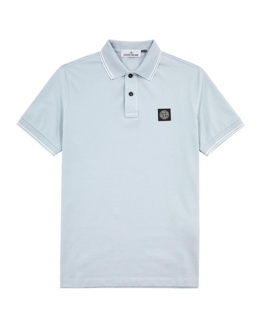 Stone Island Blue Logo Piqué Stretch-Cotton Polo Shirt for men