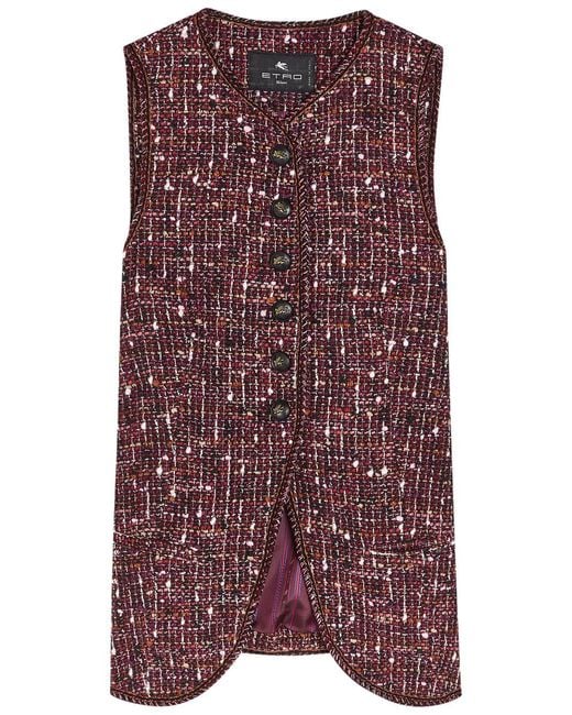 Etro Purple Patterned Bouclé Gilet