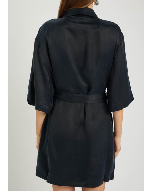 Anine Bing Black Geri Belted Woven Mini Shirt Dress
