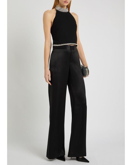 Alice + Olivia Black Shane Wide-Leg Satin Trousers