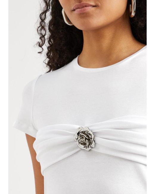 Blumarine White Rose-appliquéd Cotton T-shirt