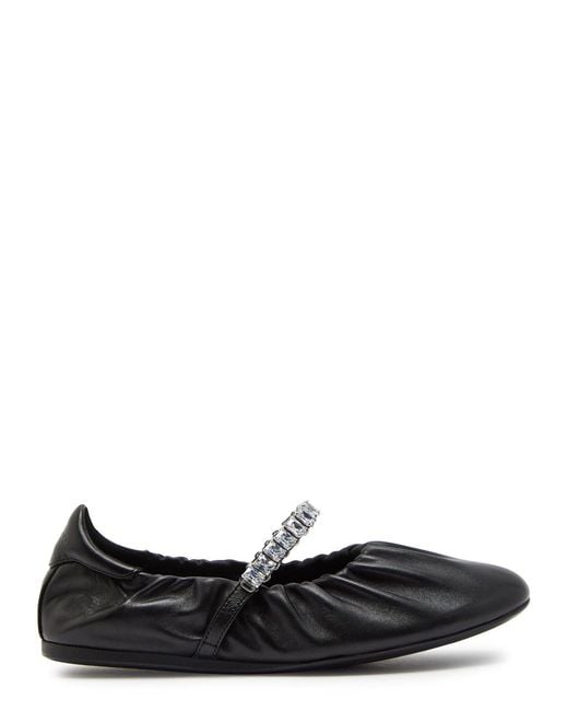 Jimmy Choo Black Jade Crystal-Embellished Leather Ballet Flats