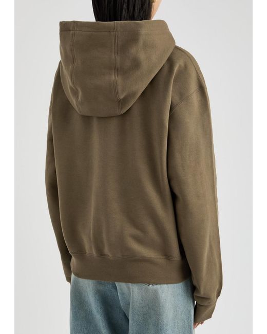 Saint Laurent Green Logo-Embroidered Hooded Cotton Sweatshirt