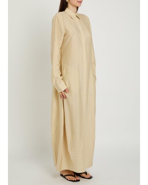 Totême  Natural Crinkled Silk-Blend Maxi Shirt Dress
