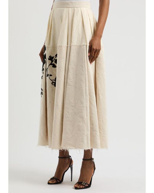 Erdem Natural Floral-Embroidered Cotton-Jacquard Midi Skirt