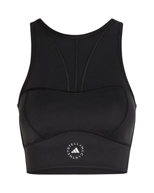 Stella McCartney Black Adidas X Training Logo Cropped Stretch-Jersey Top