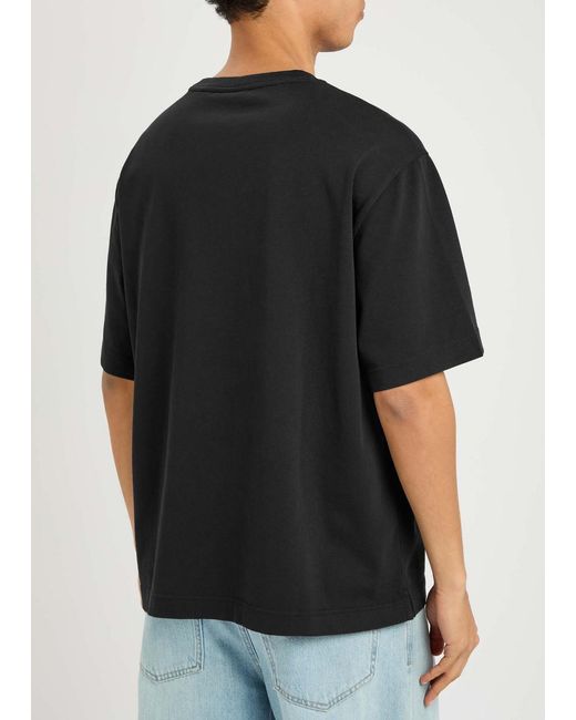Maison Kitsuné Black Logo-Embroidered Cotton T-Shirt for men
